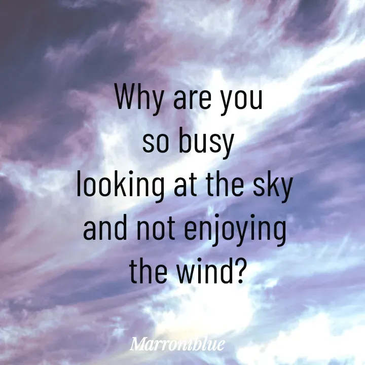 Quote by Marroni Blue - Why are you
so busy
looking at the sky 
and not enjoying 
the wind?
 - Made using Quotes Creator App, Post Maker App
