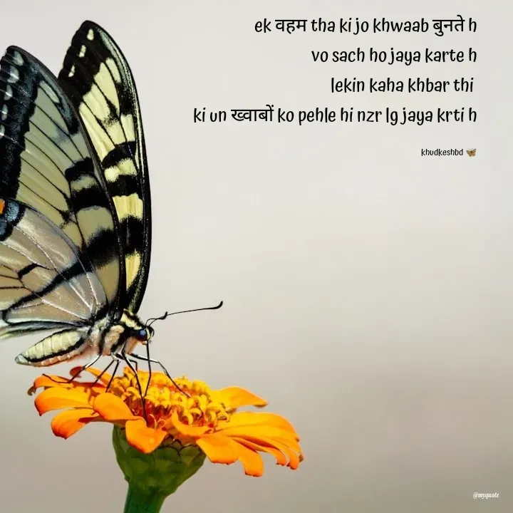 Quote by Radhika Sharma - ek वहम tha ki jo khwaab बुनते h
vo sach ho jaya karte h
lekin kaha khbar thi 
ki un ख्वाबों ko pehle hi nzr lg jaya krti h

khudkeshbd 🦋 - Made using Quotes Creator App, Post Maker App