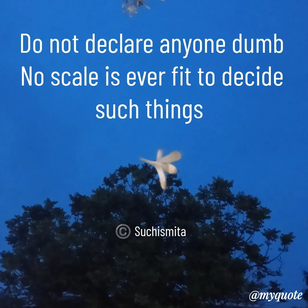Quote by Suchismita - Do not declare anyone dumb
No scale is ever fit to decide such things 




©️ Suchismita  - Made using Quotes Creator App, Post Maker App
