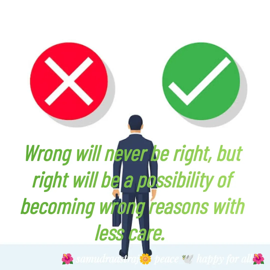 Quote by SAMUDRAASTRARAJINDAZTASXAEL - Wrong will never be right, but right will be a possibility of becoming wrong reasons with less care.  - Made using Quotes Creator App, Post Maker App