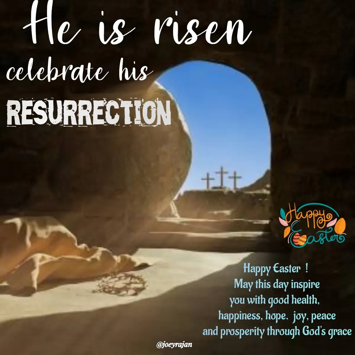 Quote by Joseph Rajan - Happy Easter  ! 
 May this day inspire 
you with good health,  
happiness, hope.  joy, peace
 and prosperity through God's grace  - Made using Quotes Creator App, Post Maker App