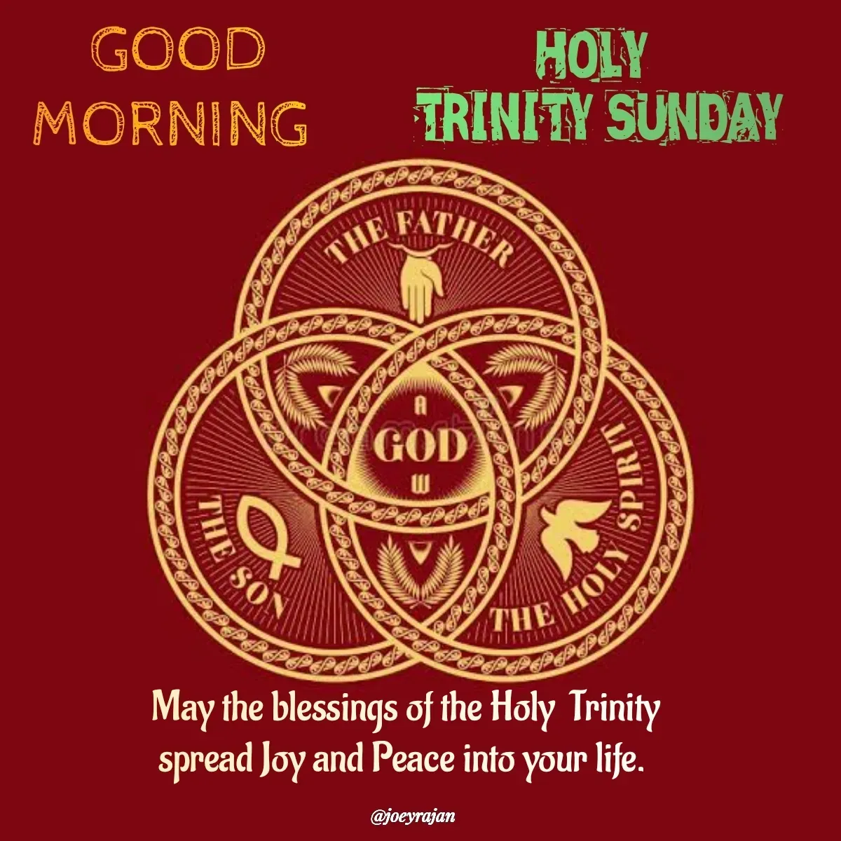 Quote by Joseph Rajan - May the blessings of the Holy  Trinity spread Joy and Peace into your life.  - Made using Quotes Creator App, Post Maker App