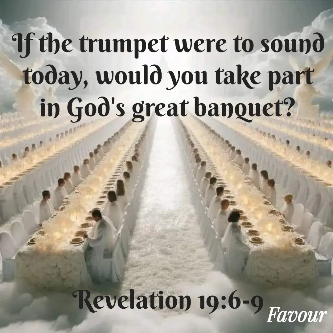 Quote by Favour - If the trumpet were to sound today, would you take part in God's great banquet?





Revelation 19:6-9 - Made using Quotes Creator App, Post Maker App
