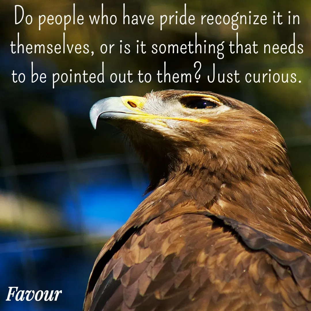 Quote by Favour - Do people who have pride recognize it in themselves, or is it something that needs to be pointed out to them? Just curious. - Made using Quotes Creator App, Post Maker App