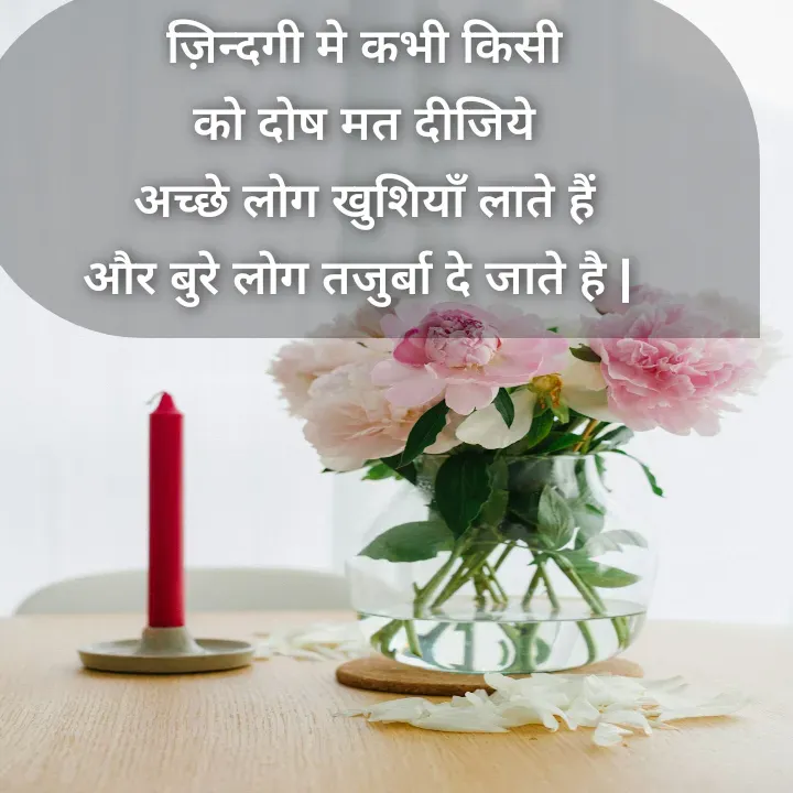 Quote by Muskan Kumari - ज़िन्दगी मे कभी किसी                                                       को दोष मत दीजिये                                                        अच्छे लोग खुशियाँ लाते हैं                                                और बुरे लोग तजुर्बा दे जाते है |  - Made using Quotes Creator App, Post Maker App