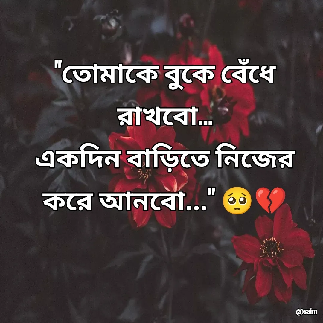 Quote by Saim Akhtar - "তোমাকে বুকে বেঁধে রাখবো…
একদিন বাড়িতে নিজের করে আনবো..." 🥺💔
 - Made using Quotes Creator App, Post Maker App