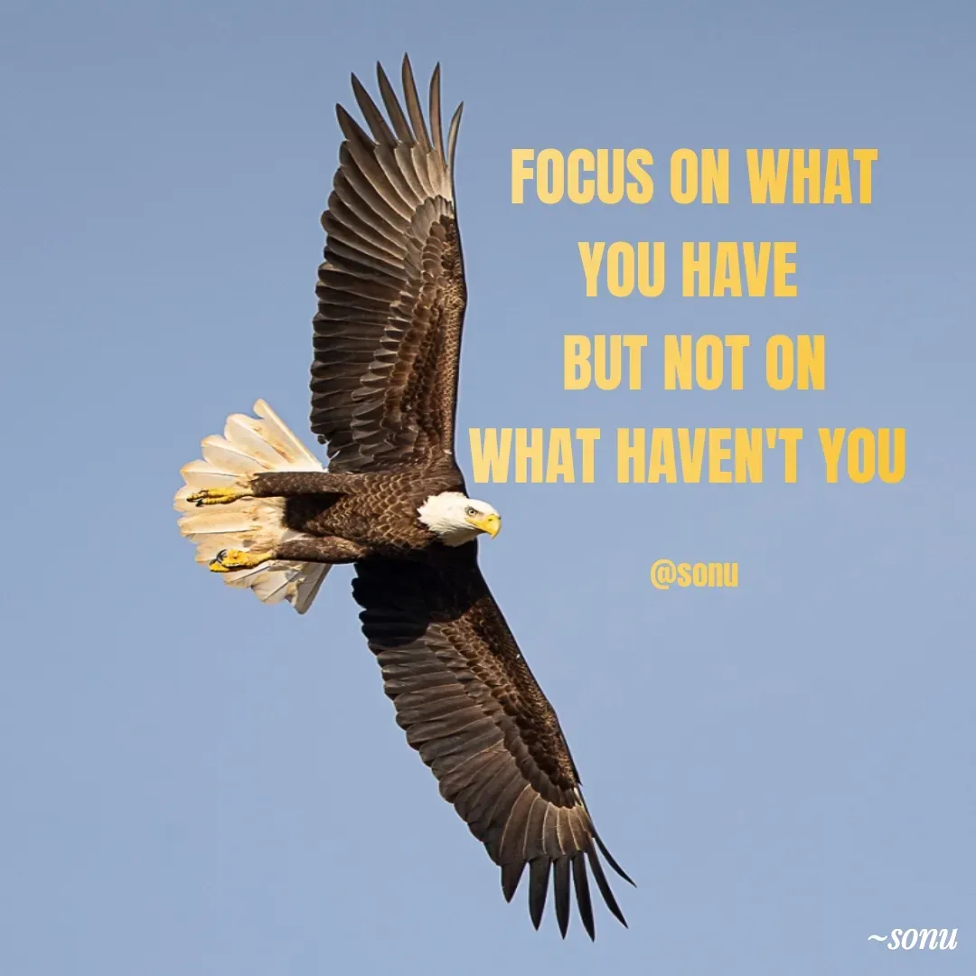 Quote by SK Mahto - FOCUS ON WHAT
YOU HAVE 
BUT NOT ON
WHAT HAVEN'T YOU 

@sonu - Made using Quotes Creator App, Post Maker App
