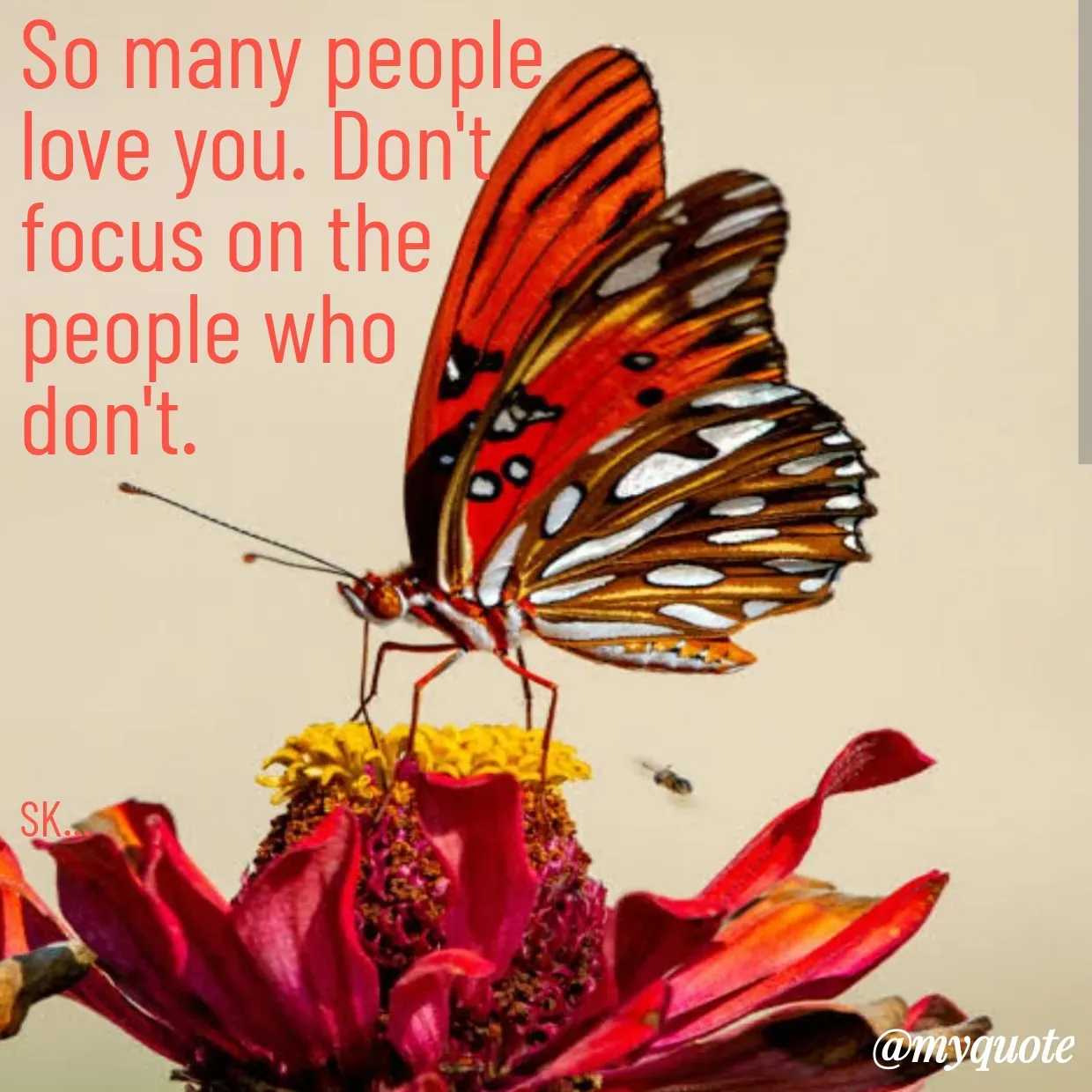 Quote by Surender Kumar - So many people 
love you. Don't 
focus on the 
people who 
don't.





SK... - Made using Quotes Creator App, Post Maker App