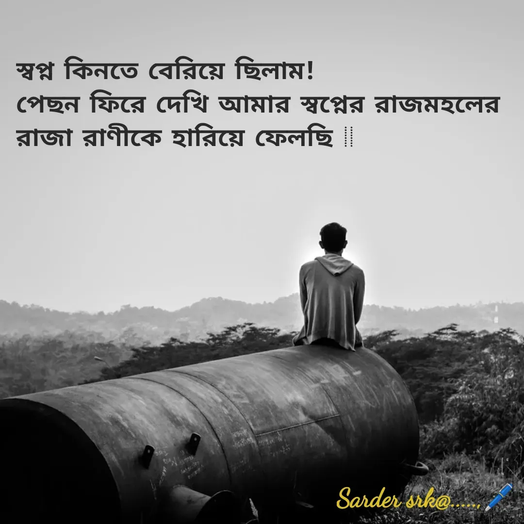 Quote by Saharukh Sarder - স্বপ্ন কিনতে বেরিয়ে ছিলাম!
পেছন ফিরে দেখি আমার স্বপ্নের রাজমহলের রাজা রাণীকে হারিয়ে ফেলছি || - Made using Quotes Creator App, Post Maker App