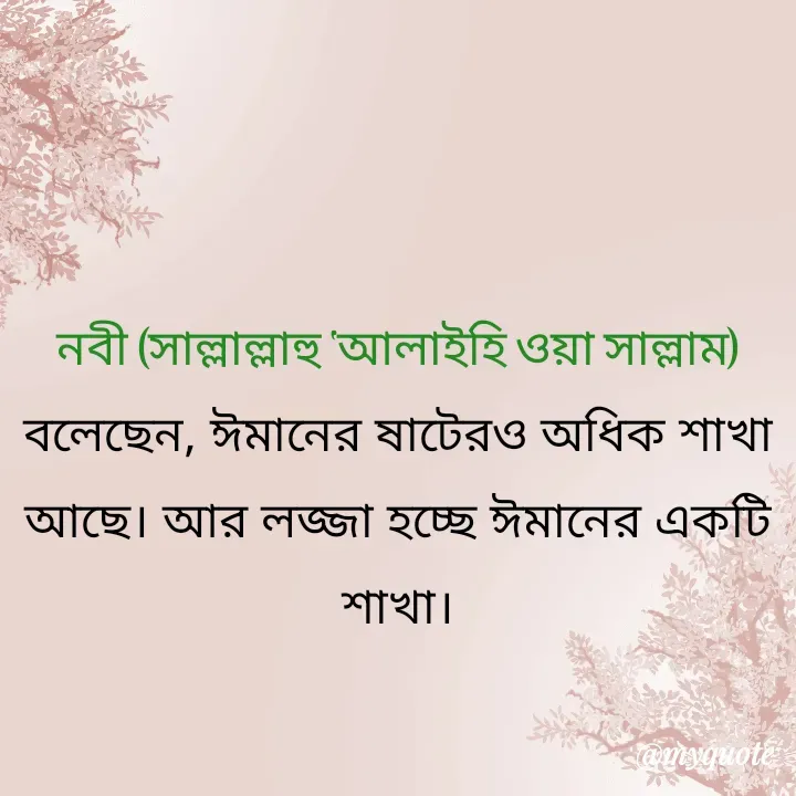 Quote by Masum Badsha (rakhal) - নবী (সাল্লাল্লাহু ‘আলাইহি ওয়া সাল্লাম) বলেছেন, ঈমানের ষাটেরও অধিক শাখা আছে। আর লজ্জা হচ্ছে ঈমানের একটি শাখা। - Made using Quotes Creator App, Post Maker App