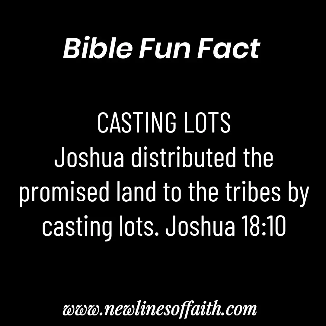Quote by Glenda Files Durham - CASTING LOTS
Joshua distributed the promised land to the tribes by casting lots. Joshua 18:10 - Made using Quotes Creator App, Post Maker App