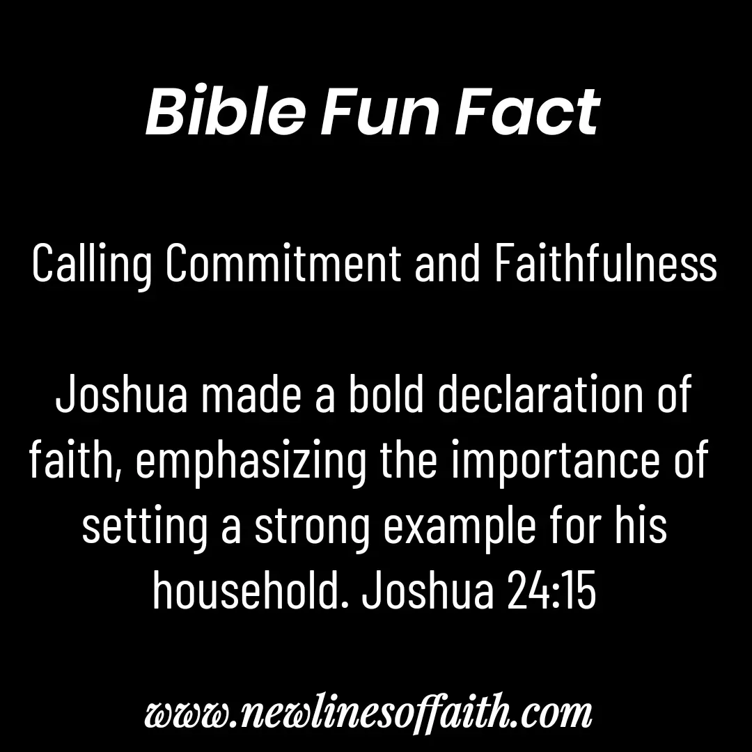 Quote by Glenda Files Durham - Calling Commitment and Faithfulness

Joshua made a bold declaration of faith, emphasizing the importance of 
setting a strong example for his household. Joshua 24:15 - Made using Quotes Creator App, Post Maker App