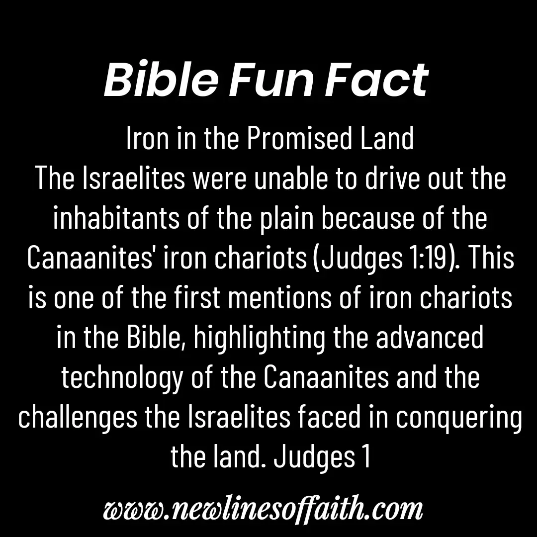 Quote by Glenda Files Durham - Iron in the Promised Land
The Israelites were unable to drive out the inhabitants of the plain because of the Canaanites' iron chariots (Judges 1:19). This is one of the first mentions of iron chariots in the Bible, highlighting the advanced technology of the Canaanites and the challenges the Israelites faced in conquering the land. Judges 1 - Made using Quotes Creator App, Post Maker App