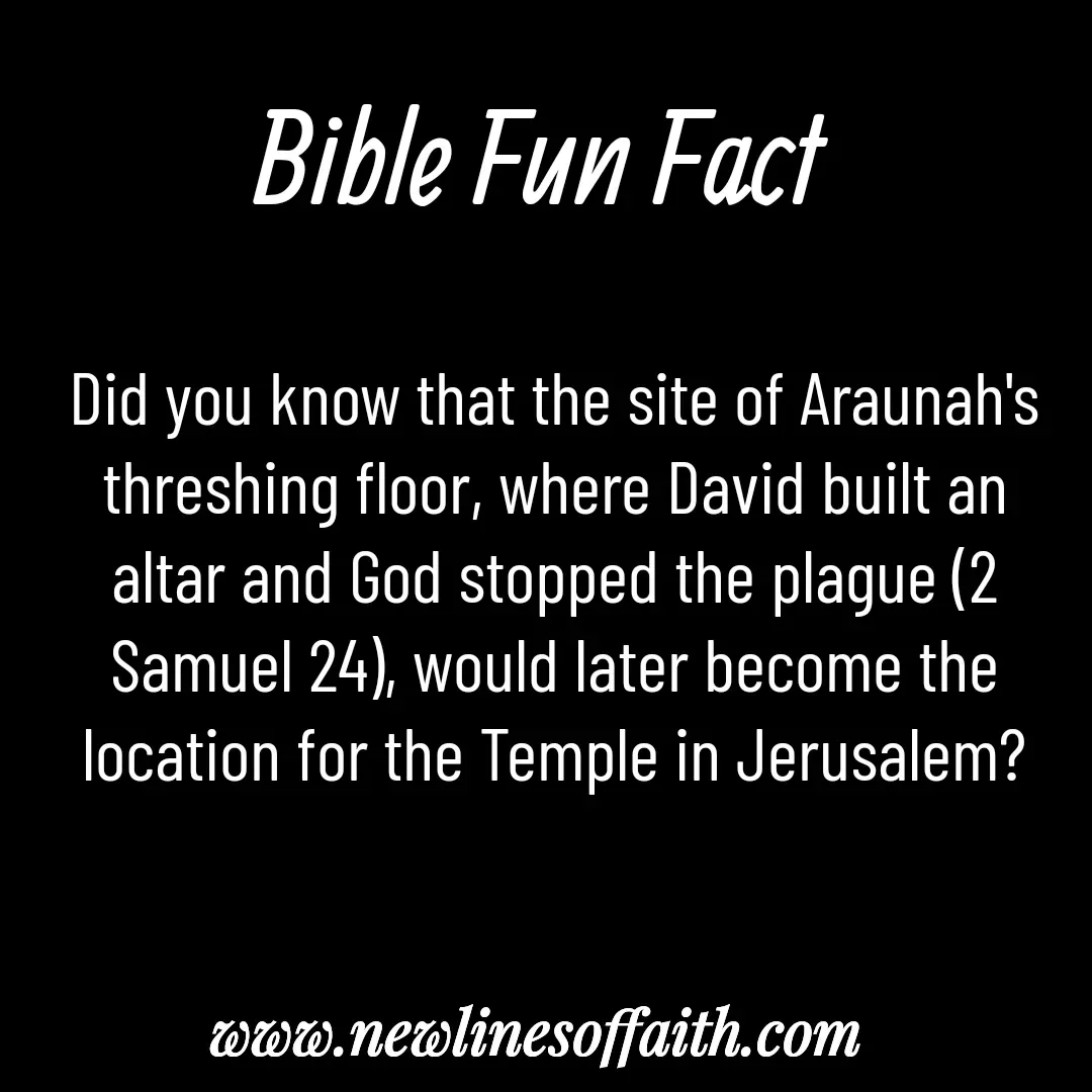 Quote by Glenda Files Durham - Did you know that the site of Araunah's threshing floor, where David built an altar and God stopped the plague (2 Samuel 24), would later become the location for the Temple in Jerusalem? - Made using Quotes Creator App, Post Maker App