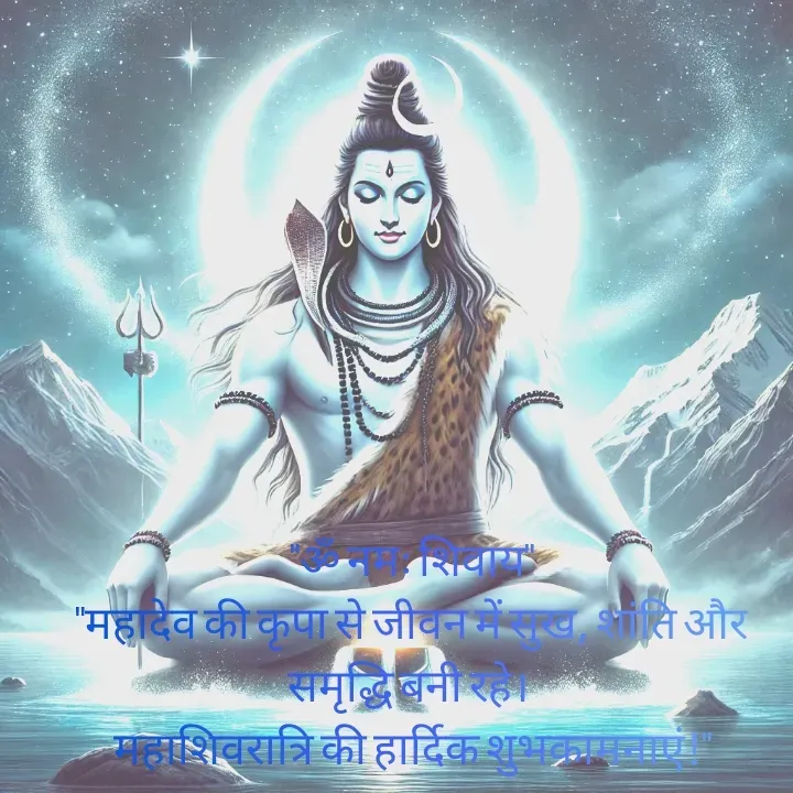Quote by नंदिनी - "ॐ नमः शिवाय"
"महादेव की कृपा से जीवन में सुख, शांति और समृद्धि बनी रहे। 
महाशिवरात्रि की हार्दिक शुभकामनाएं!" - Made using Quotes Creator App, Post Maker App