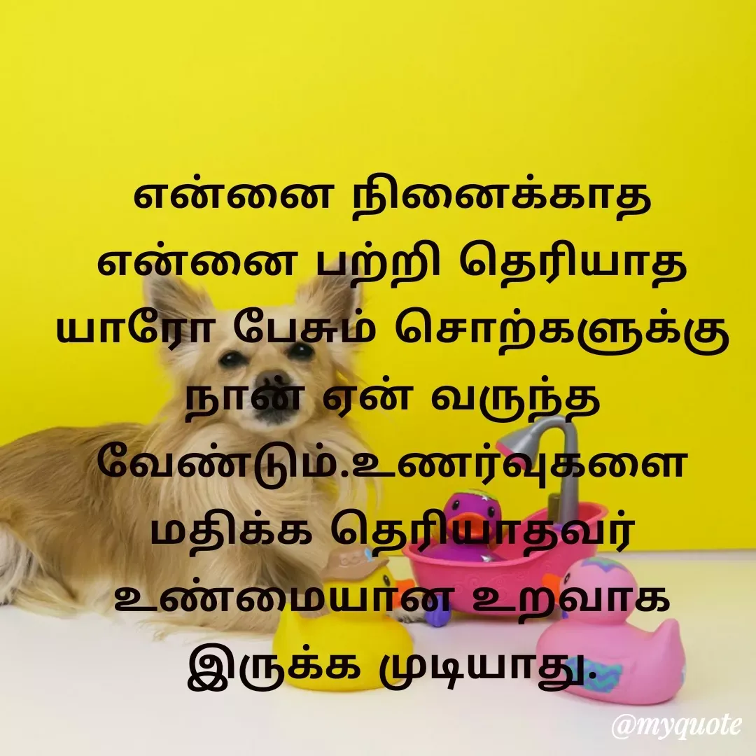 Quote by Ambiga Saravanakumar - என்னை நினைக்காத என்னை பற்றி தெரியாத யாரோ பேசும் சொற்களுக்கு நான் ஏன் வருந்த வேண்டும்.உணர்வுகளை மதிக்க தெரியாதவர் உண்மையான உறவாக இருக்க முடியாது. - Made using Quotes Creator App, Post Maker App