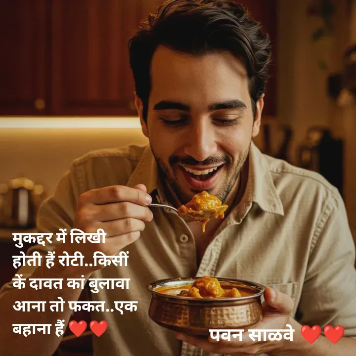Quote by पवन साळवे - मुकद्दर में लिखी होती हैं रोटी..किसीं कें दावत कां बुलावा आना तो फकत..एक बहाना हैं ❤️❤️ - Made using Quotes Creator App, Post Maker App